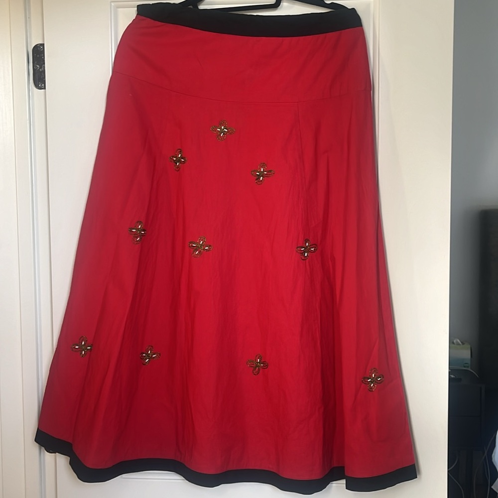 Chaudry red flare embellished skirt from India size medium - Picture 9 of 10